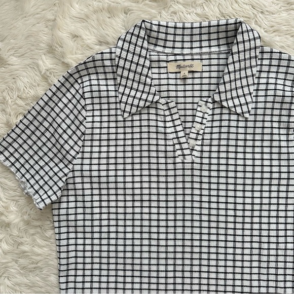 Madewell Top Crinkle Polo Crop Tee Textural Collared Lighthouse Sz S - Picture 5 of 12